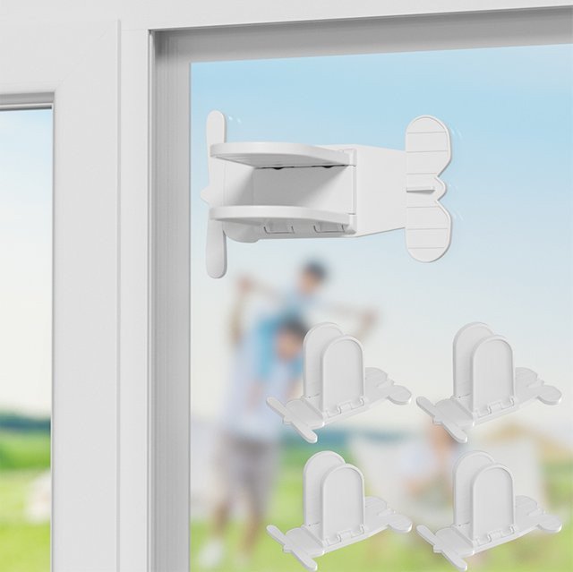 4er-Set Fenster-Sicherheitsbegrenzer und Schiebetür-Stopper in Schmetterlingsform, weiß - Bild 1