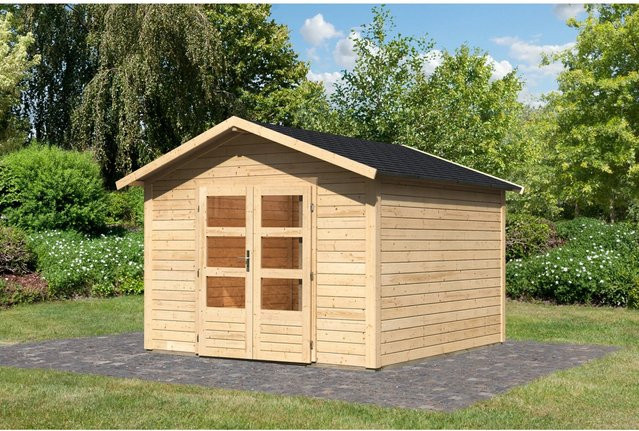 Karibu Holz-Gartenhaus Tessin 2 in Natur mit Boden und Dachschindeln, B/T/H: 300 x 300 cm - Bild 1