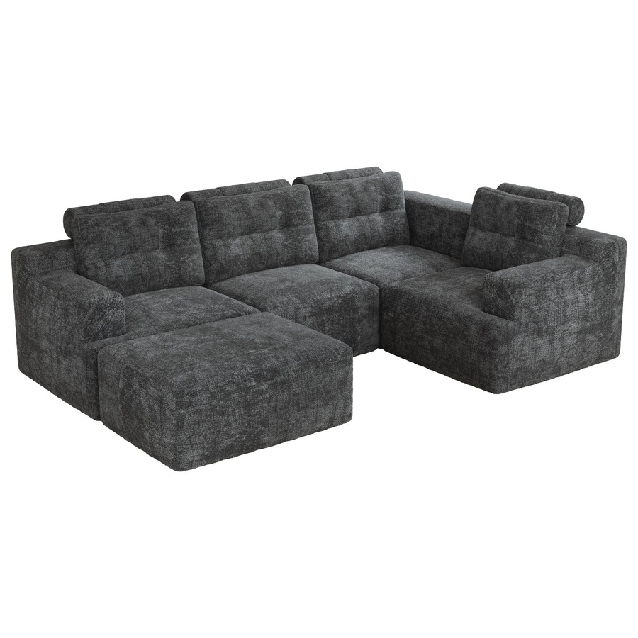 Merax Modular Sofa L-Form in Grau aus Chenille mit Polsterung und Dekokissen - Bild 2