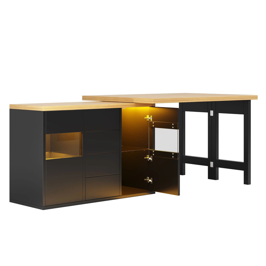 Merax Kücheninsel modern mit 360 Grad Drehung, RGB-LED-Beleuchtung, Glastüren, 4 Schubladen und Einlegeböden, Weiß/Schwarz, B/T/H: 73,8 x 40,0 x 40,0 cm - Bild 2