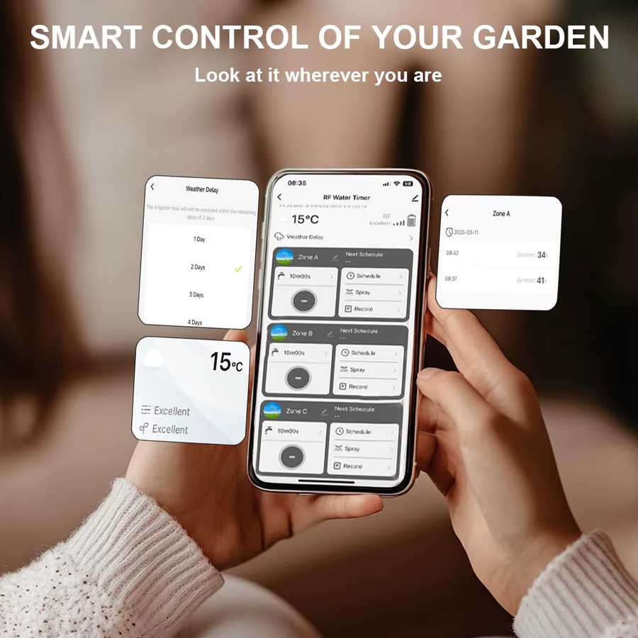 JIHUAN Smart Bewässerungssystem mit 3 Zonen, Tuya WiFi und RF433, Automatischer Garten-Wassertimer in Grau - Bild 3