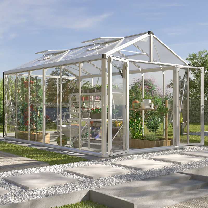Vitavia Gewächshaus Zeus Comfort 11900 mit Satteldach, Aluminium eloxiert in Silber, 11,9 m², mit Einscheiben-Sicherheitsglas und Doppelschwingtür - Bild 3