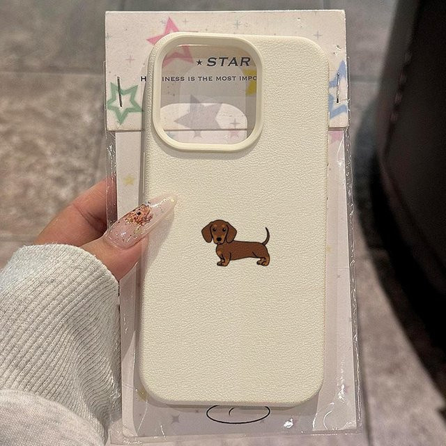 Handyhülle mit braunem Dackelmuster für iPhone 11 bis iPhone 17 Pro Max und weitere Modelle, weiche TPU-Abdeckung in Braun und Grau - Bild 1