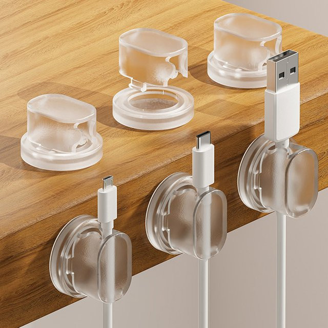 5er Set transparente Kabelhalter aus Kunststoff zur selbstklebenden USB-Datenkabel Organisation für Büro und Zuhause - Bild 1