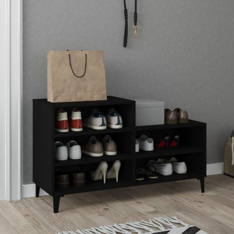Schuhregal Vidaxl in Schwarz aus Holzwerkstoff und Metall im Industrial Design, B/T/H: 102 x 36 x 60 cm - Bild 1