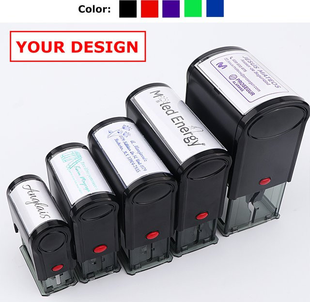 Personalisierter selbstfärbender Stempel mit rechteckigem Muster in Rot für dein individuelles Logo- oder Adressdesign - Bild 1
