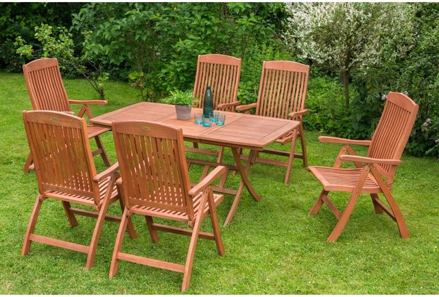 Merxx Gartenmöbel-Set Maracaibo 7-tlg. aus braunem Eukalyptus-Holz mit Klappausziehtisch - Bild 1