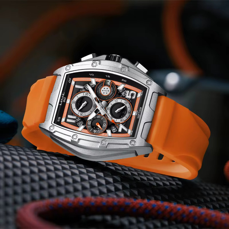 LIGE Armbanduhr Chronograph, Quarz, eckig, Silikon, Schwarz, Herren - Bild 4