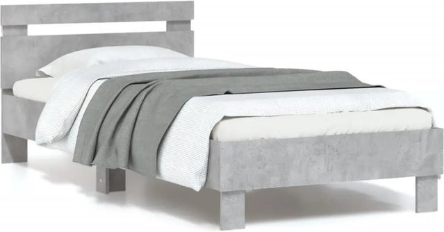 vidaXL Bettgestell mit Kopfteil, LED-Leuchten und USB-Ladeport in Betongrau, B/T/H: 90 x 200 cm - Bild 1