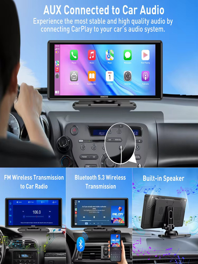 ESSGOO Tragbares universelles Autoradio mit 10,26 Zoll HD IPS Touchscreen, Apple CarPlay, Android Auto, GPS, WiFi und Bluetooth in Schwarz - Bild 7