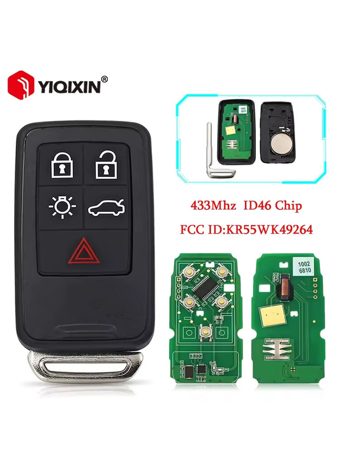 YIQIXIN Smart Remote Auto Schlüssel mit 5 Tasten und 433 MHz ID46 Chip für Volvo V40 V60 S80 XC70 XC60 S60 S60L in Schwarz (Uncut Klinge) - Bild 4