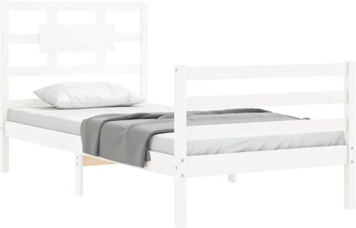 Massivholzbett aus Kiefer mit Kopfteil im Landhausstil von Vidaxl, Weiß - Bild 1