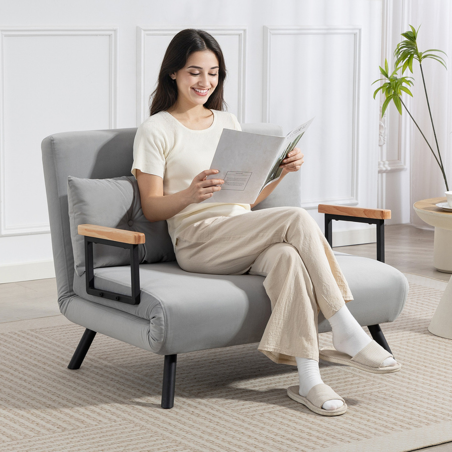 HOMCOM 4-in-1 Schlafsofa für 2 Personen mit Samtoptik und 2 Kissen, klappbares Doppelbett in Hellgrau, B/T/H: 102 x 73 x 81 cm - Bild 2