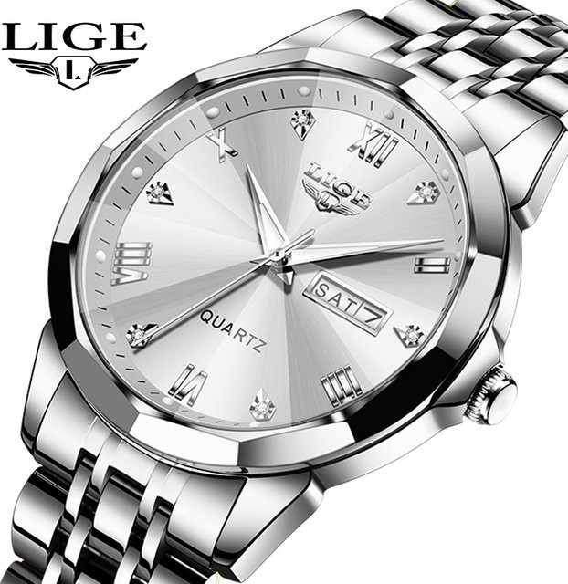 LIGE Armbanduhr Quarz, Edelstahl, Blau, Herren - Bild 1