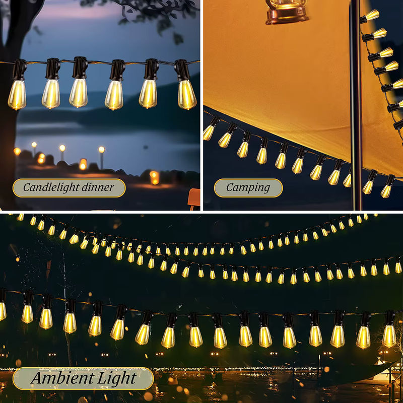 Wasserdichte Solar Lichterkette für draußen mit 25 dimmbaren ST38 Edison LED Glühbirnen und Fernbedienung, 12 Meter - Bild 6