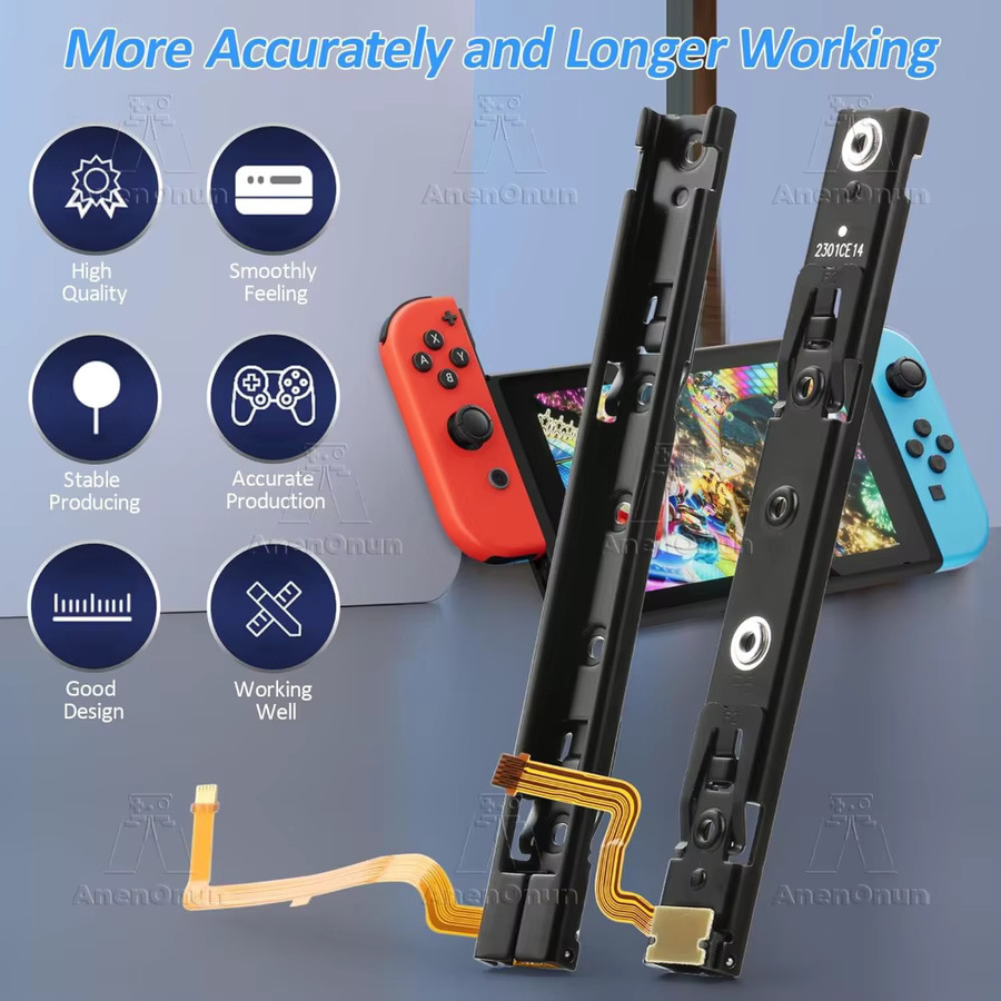 Nintendo Switch Premium Ersatzset für Konsolenschiebeschienen mit Sensor-Flexkabel in Schwarz (Links und Rechts) - Bild 4