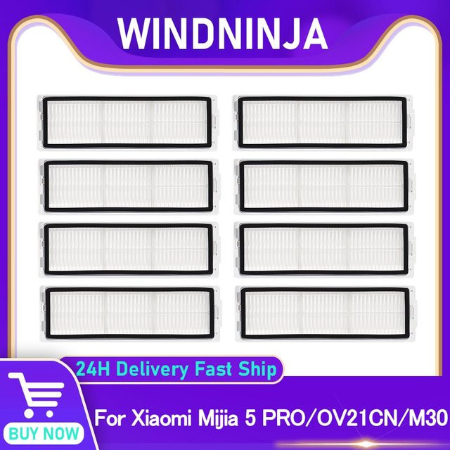 WINDNINJA HEPA-Filter für Xiaomi Mijia 5 PRO OV21CN 5C OV42CN Roboter Staubsauger, Waschbar, Weiß - Bild 1