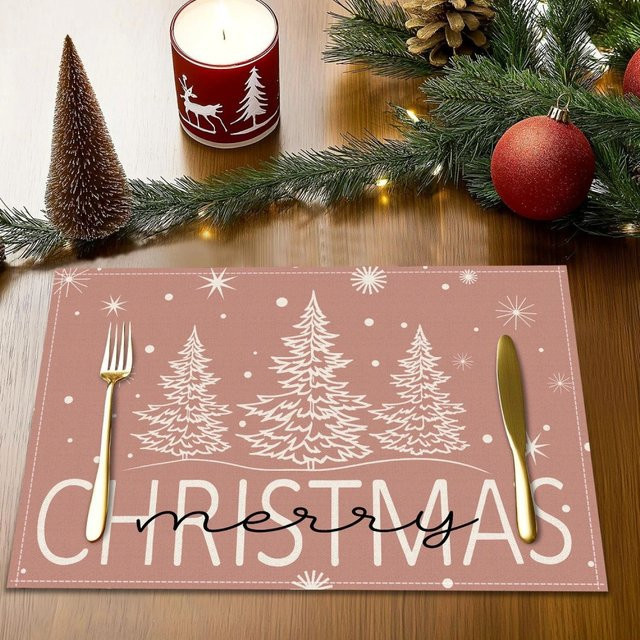VIKAMA 4-teiliges Weihnachts-Tischset-Set mit Weihnachtsbaum-Motiv in Pink aus PVC - Bild 1