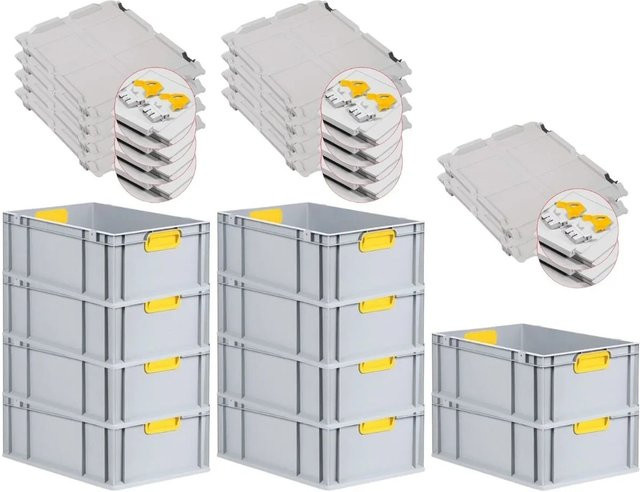 PROREGAL Spar Set 10x Eurobox Nextgen Color mit Scharnierdeckel und Schiebeschnappverschlüssen, Gelb, H x B x T: 22 x 40 x 60 cm - Bild 1