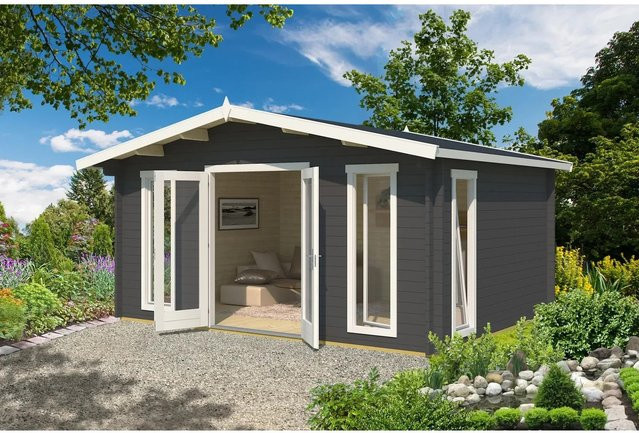 Lasita Holz-Gartenhaus Elgin Blockbohlenhaus mit Satteldach in Gold und Grau, B/T/H: 480 x 360 x 268 cm - Bild 1