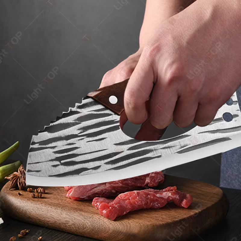 WXCOO Handgefertigtes Edelstahl-Fleischermesser aus geschmiedetem Stahl in Silber mit Holzgriff zum Entbeinen, Schneiden von Gemüse und Obst - Bild 2