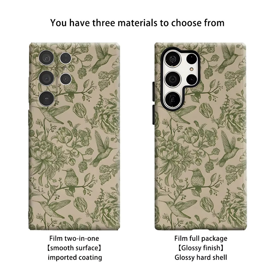 Stoßfeste Doppelschicht Handyhülle mit Vintage Grüner Pfingstrose und Kolibri für Samsung Galaxy S26 S25 S24 Ultra Plus - Bild 2