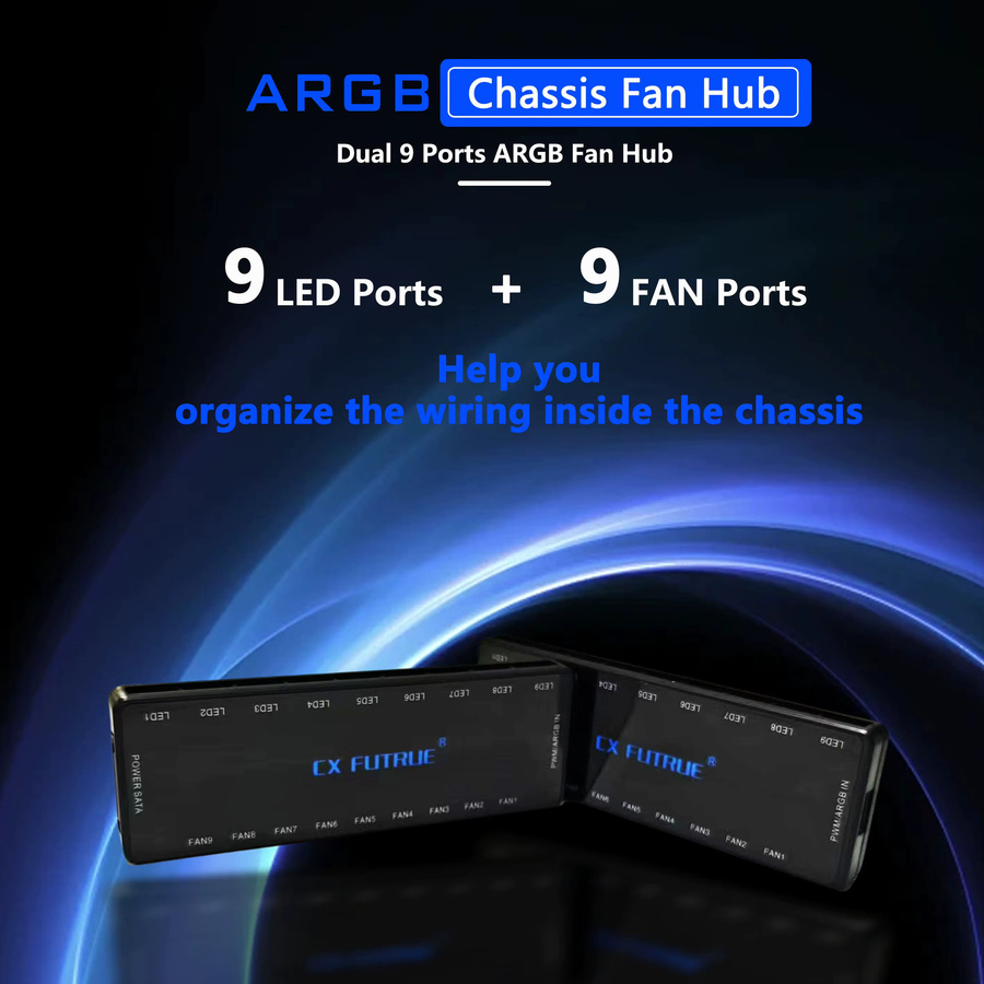 AuyiHomu Computerchassis-Lüfter-Hub mit 9 Anschlüssen für ARGB und PWM, magnetisches Design, Schwarz - Bild 5