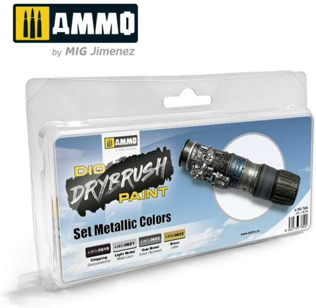 AMMO by MIG Jimenez Drybrush Set Metallic Colors, Set / Bundle - Bild 1
