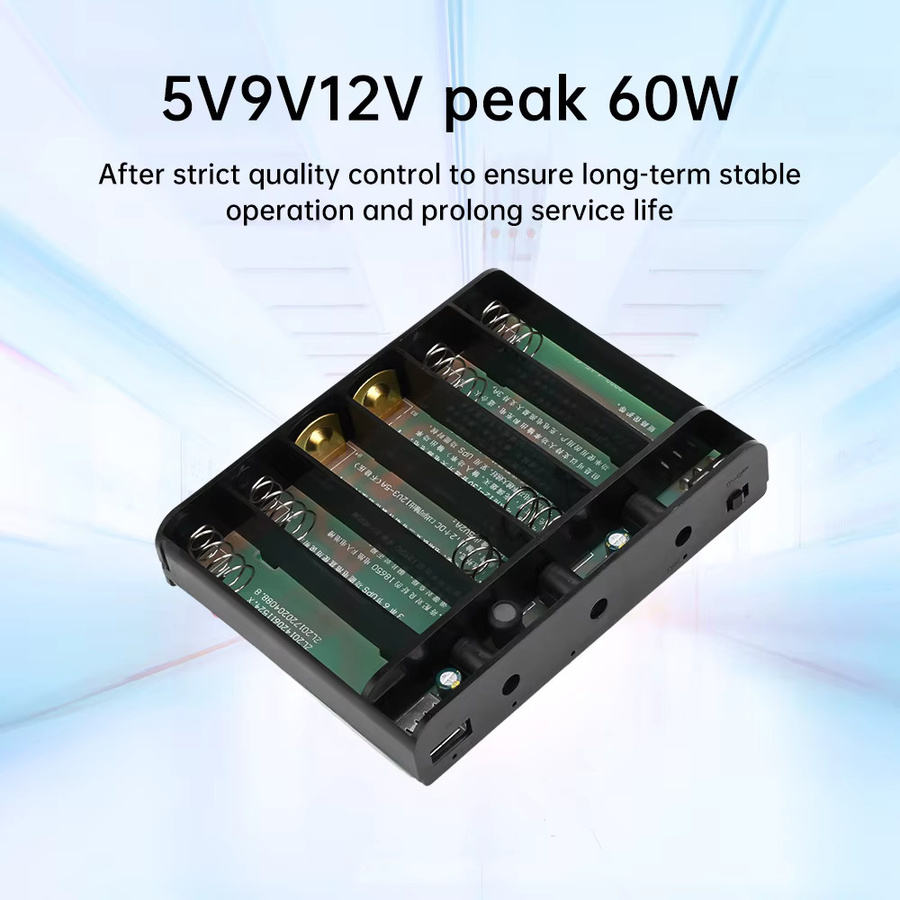 Power Bank Box für 6x18650 Batterien mit 5V 9V 12V Ausgang in Schwarz als USV unterbrechungsfreie Stromversorgung für Handy, Tablet und Modem - Bild 2