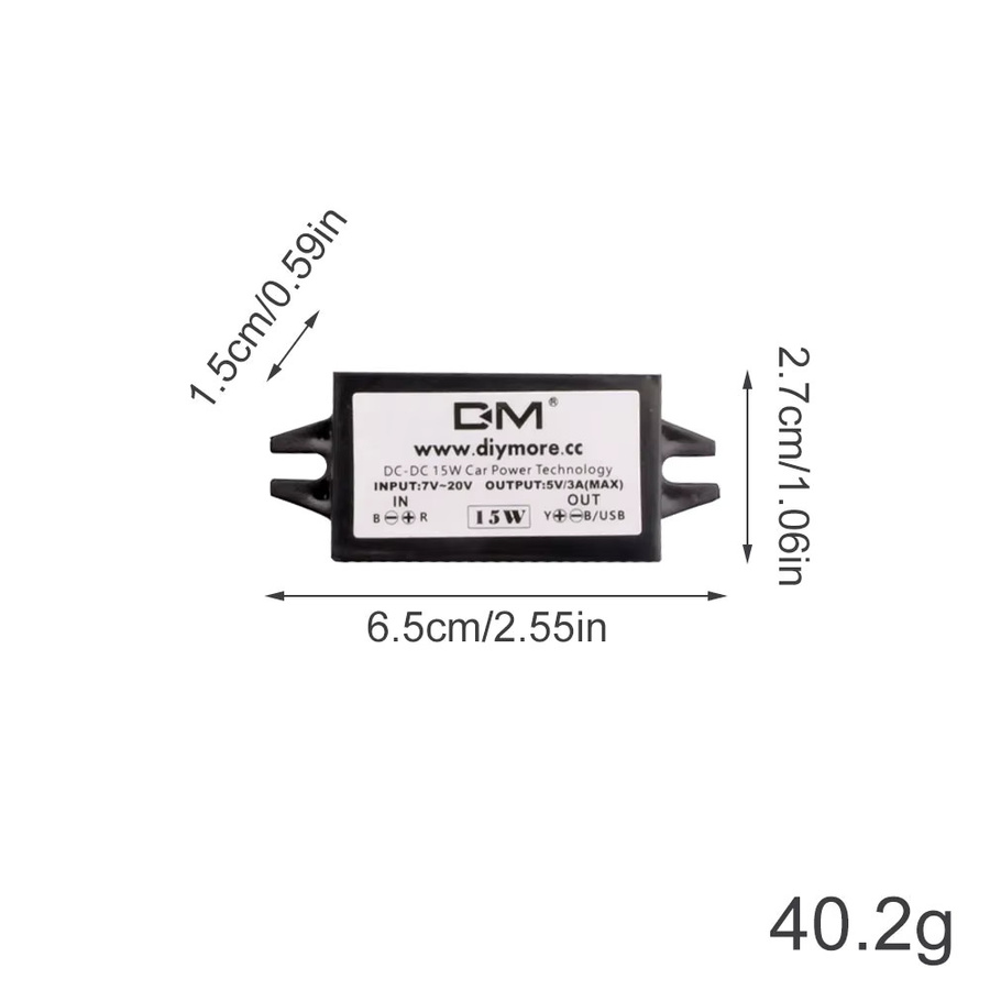 diymore Ultradünnes Fahrzeug-Netzkabel DC-DC 5V/3A-Konverter, wasserdichtes DC-Ladekabel in Schwarz - Bild 2