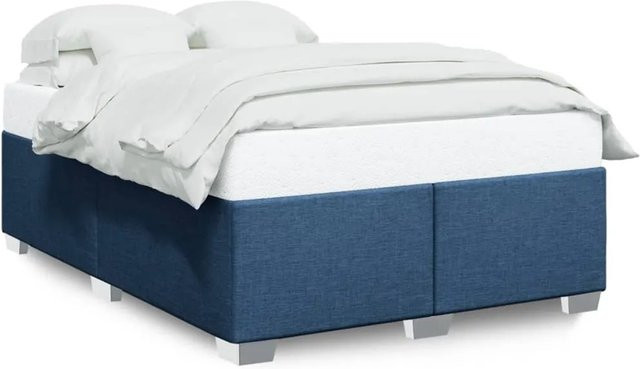 vidaXL Bettgestell ohne Matratze aus Kiefernholz und Stoff in Blau, B/T/H: 140 x 200 cm - Bild 1