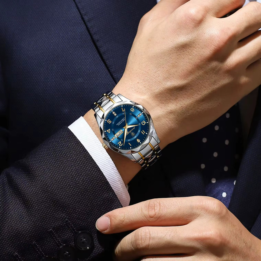 POEDAGAR Armbanduhr Edelstahl, Quarz, Blau, Herren - Bild 5
