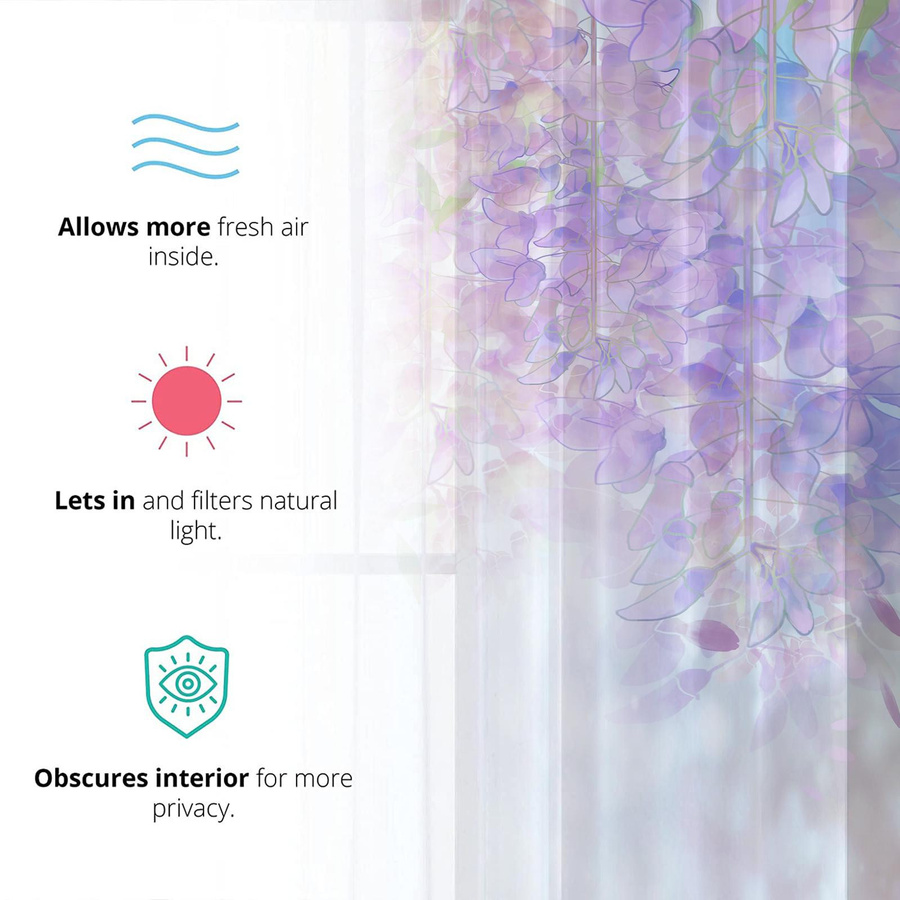 Transparenter Aquarell Blumen Voile Vorhang aus Chiffon und Tüll mit Ösen, Mehrfarbig, Breite: 100 cm, Höhe: 250 cm - Bild 2
