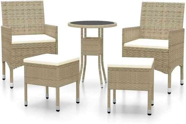 vidaXL 5-tlg Garten-Lounge-Set aus Poly Rattan in Beige mit Polsterkissen und Couchtisch für Terrasse und Balkon - Bild 1