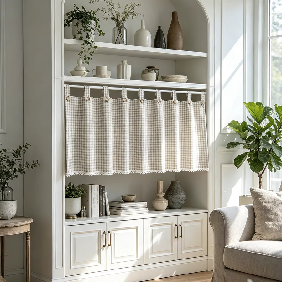 WPKIRA Gitter-Spitzenvorhang mit Ösen in Beige für Küche und Schrank - Bild 2