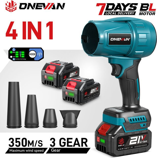 ONEVAN 4-in-1 Bürstenloser Elektrischer Luftturbo-Gebläse Kabelloser Laubbläser 3500W kompatibel mit Makita LXT 18V Akku - Bild 1