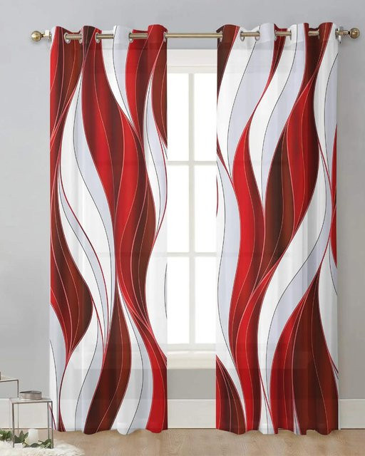 Yiran Furniture Moderne Tüllvorhänge mit Wellenlinien in Dunkelblau, transparente Voile-Fenstervorhänge für Wohnzimmer und Schlafzimmer, 2er-Set, Breite: 65 cm, Höhe: 60 cm - Bild 1