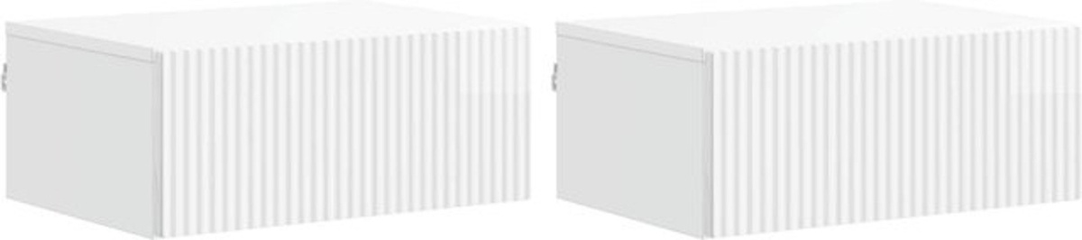 Set aus 2 wandmontierten Nachttischen von vidaXL in Hochglanz Weiß aus Holzwerkstoff im modernen Retro-Design, Breite: 49 cm, Höhe: 34,5 cm, Tiefe: 20 cm - Bild 1
