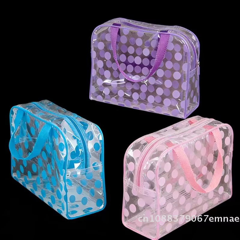 ZYAS Make-up-Tasche, transparent, pink, Punktmuster - Bild 2