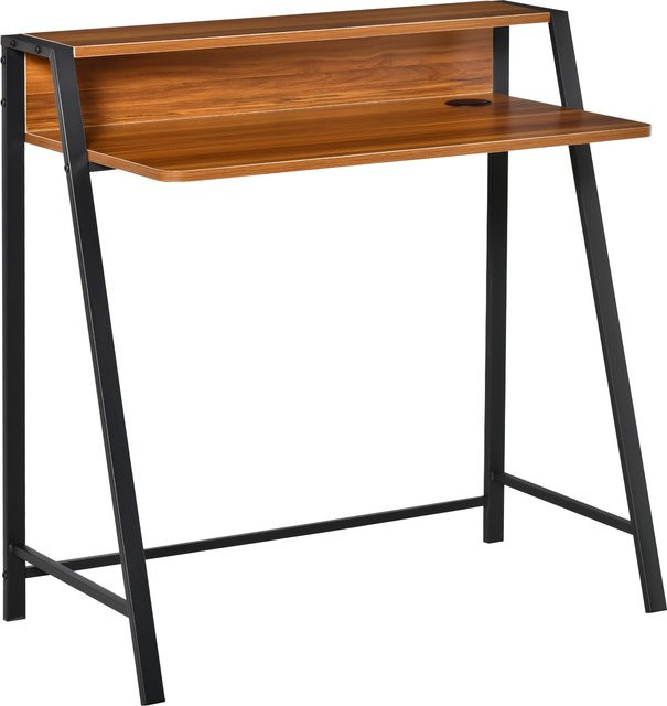 HOMCOM Schreibtisch in Walnuss und Schwarz mit Kabeldurchlass für Büro und Arbeitszimmer, B/T/H: 84 x 45 x 85 cm - Bild 1