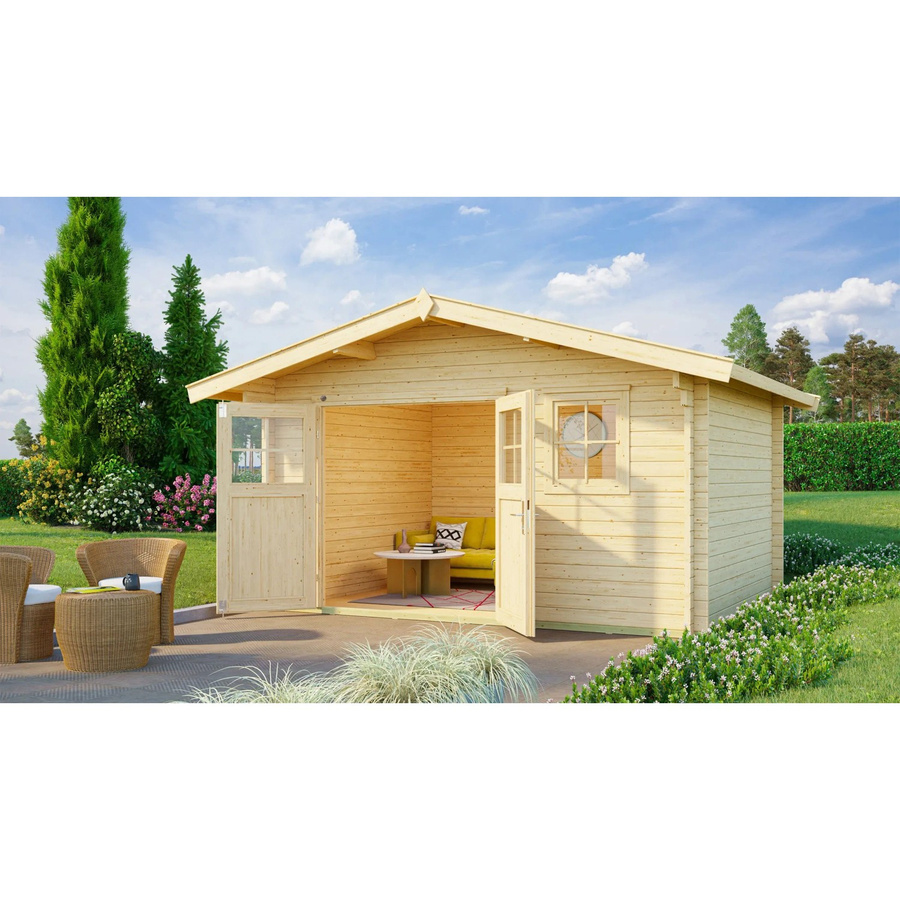 Weka Holz-Gartenhaus Verona mit Satteldach in Blockbohlenbauweise, unbehandelt, B/T: 380 x 450 cm - Bild 2