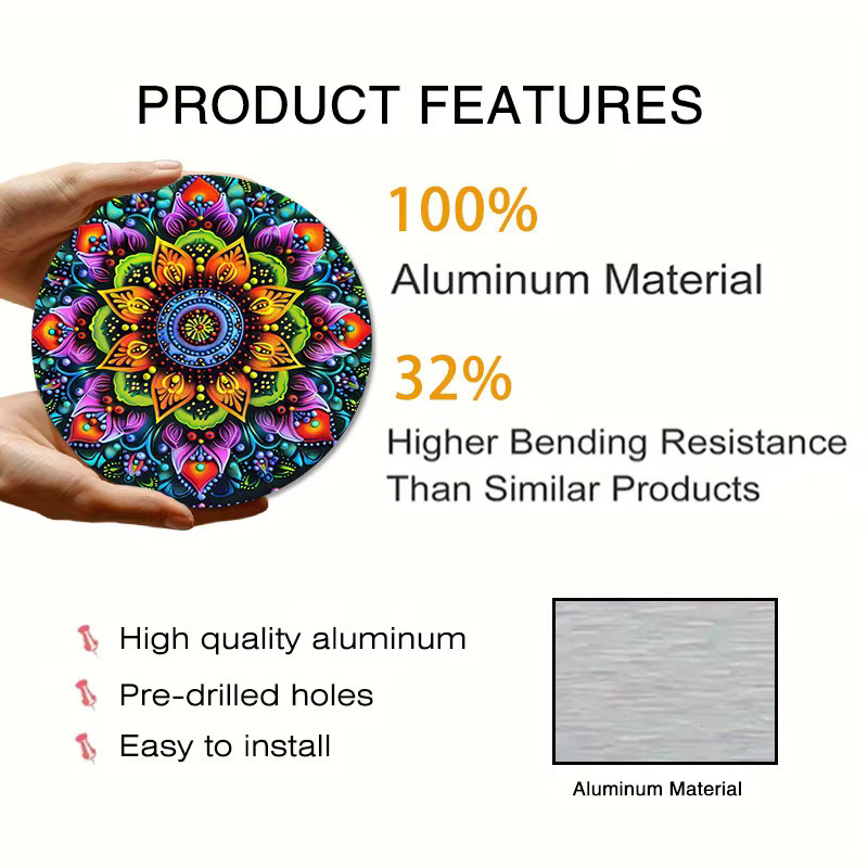 Potdemiel Rundes Vintage Wandschild mit Mandala-Motiv in Bunt, Metall Wandkunst mit geometrischem Blumenmuster, Durchmesser: 20 cm - Bild 4