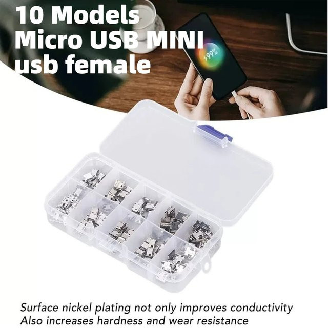 WLMLBWCJ Micro USB Mini Buchsen Set für Android Handys und MP3 Player, Farbe: Silber, 100 Stück - Bild 1