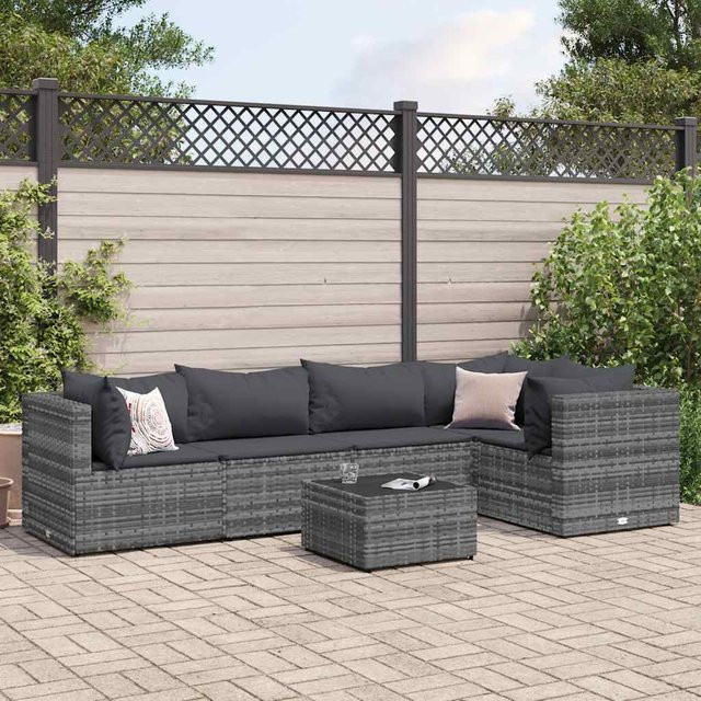 vidaXL 6-teiliges Garten-Lounge-Set aus PE-Rattan in Grau mit Kissen - Bild 3