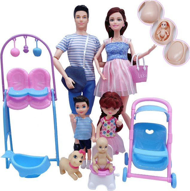 FIRERED Puppen Zubehör Set mit Kinderwagen Bett und Stuhl, Mehrfarbig - Bild 1