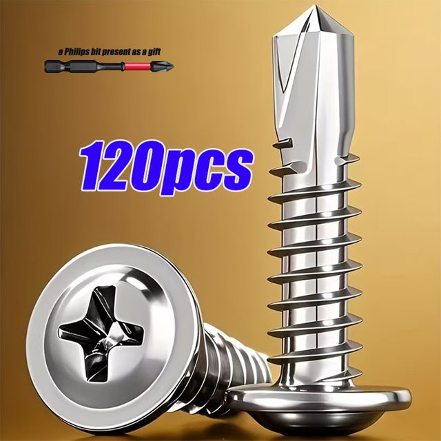 AGASHE 120 Stück Edelstahl-Kreuzschrauben mit großem Flachkopf, selbstbohrend, Schwalbenschwanzschrauben in Silber für Metall und Holz - Bild 1