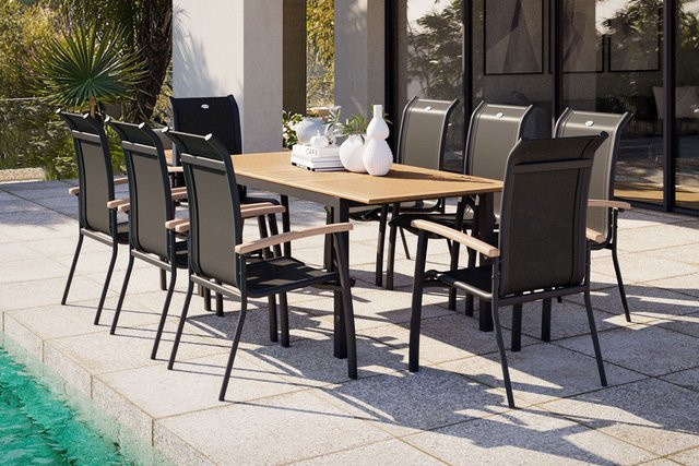 OUTFLEXX Garten-Essgruppe aus Aluminium und Textilene in Anthrazit mit 8 Sesseln, ausziehbarer Tisch und witterungsbeständiger Ausführung für Garten und Terrasse - Bild 1