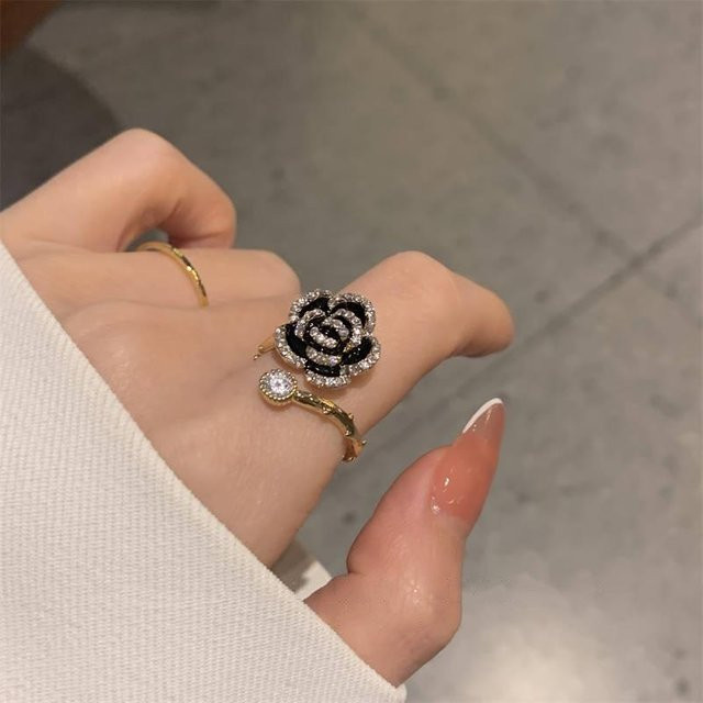 Ring Rose Form, Zinklegierung, Schwarz, Zirkonia, Damen - Bild 1