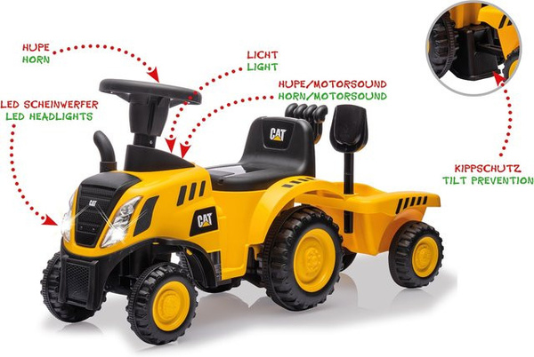 Jamara Caterpillar Rutscher Traktor mit Anhänger gelb 2in1