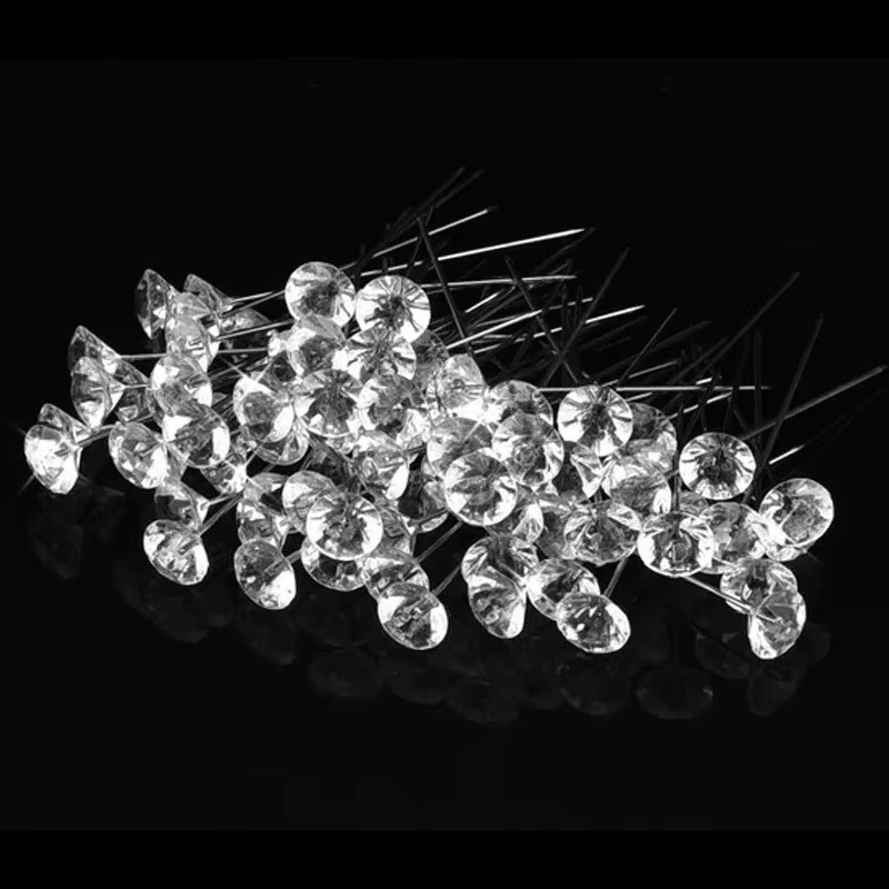 50 Stück DIY Nähstecknadeln mit transparenten Diamant-Applikationen aus Legierung und Kunststoff in einer Box - Bild 3
